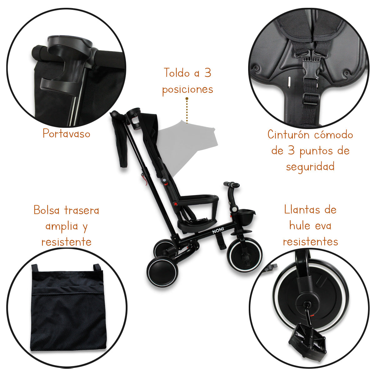 Triciclo - Carriola. Moderno De Aluminio 5 En 1. IS-3041 E