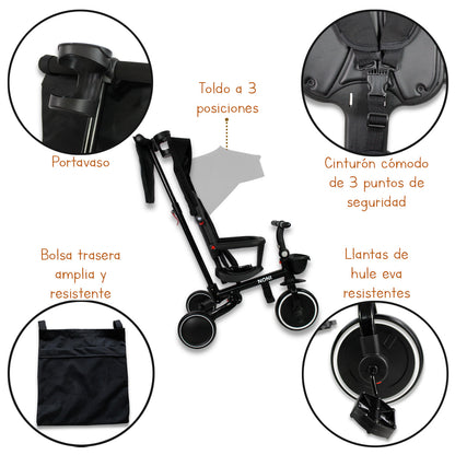 Triciclo - Carriola. Moderno De Aluminio 5 En 1. IS-3041 E