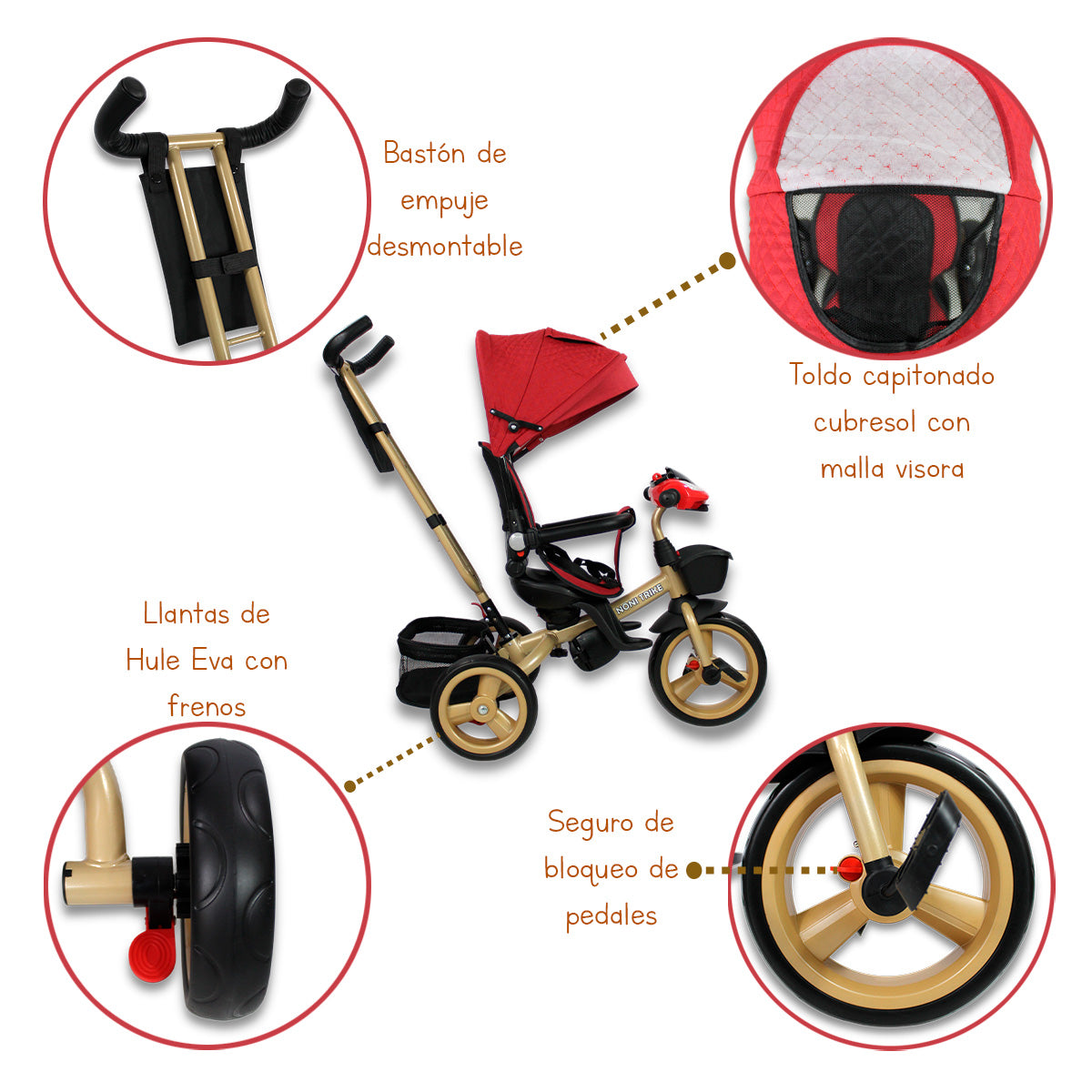 Triciclo Premium Con Empuje Capitonado Y Sonido Noni Is-X1