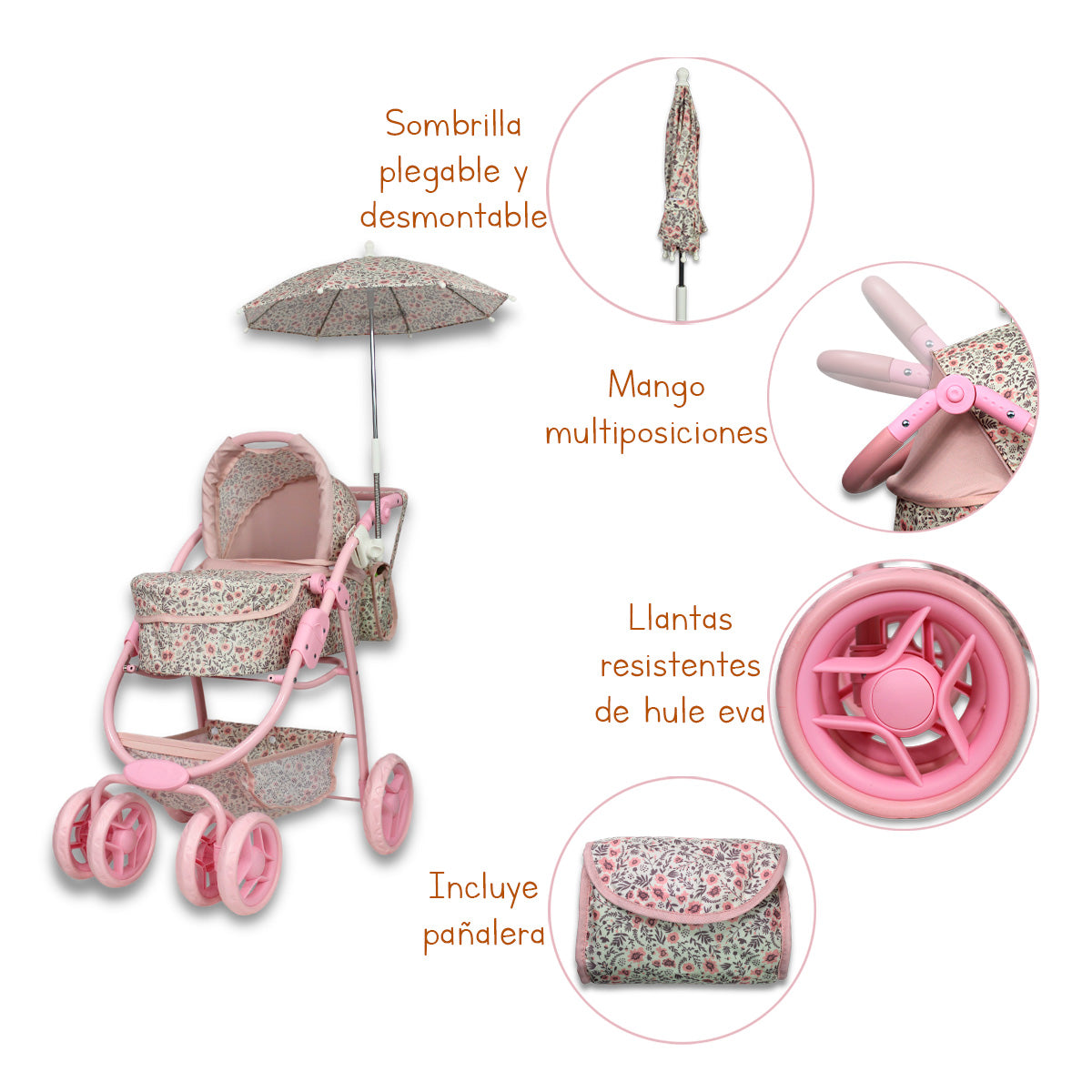 Carriolita De Muñeca, Bambineto Sombrilla Bolso. Noni IS-9662