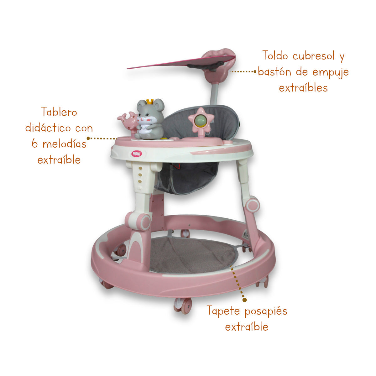 Andadera Con Luz, Sonido y Bastón De Empuje. IS-102 B