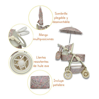 Carriolita De Muñeca, Bambineto Sombrilla Bolso. Noni IS-9662