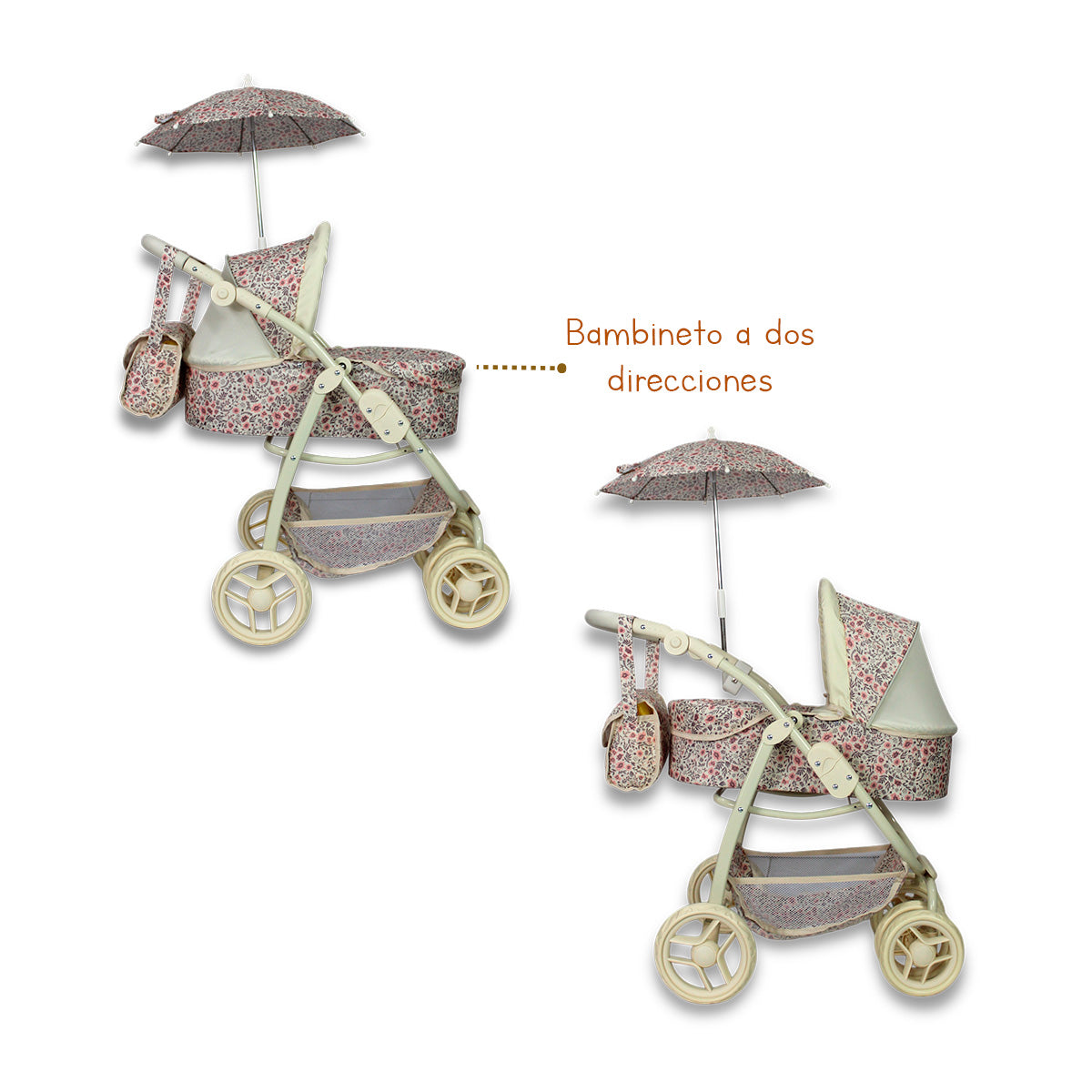 Carriolita De Muñeca, Bambineto Sombrilla Bolso. Noni IS-9662