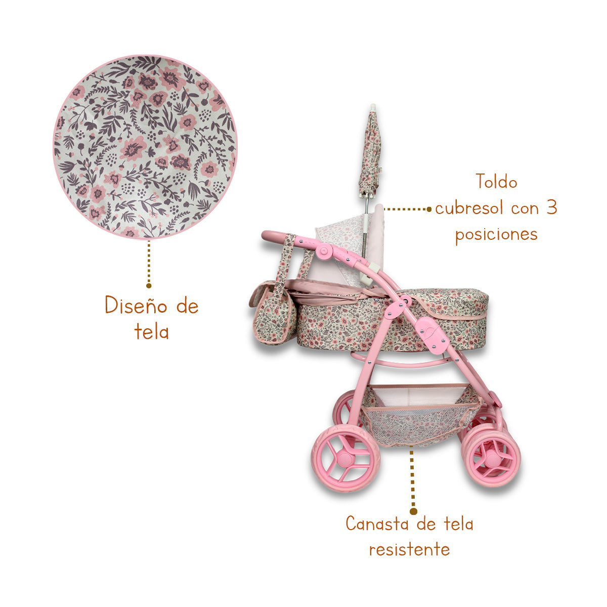 Carriolita De Muñeca, Bambineto Sombrilla Bolso. Noni IS-9662