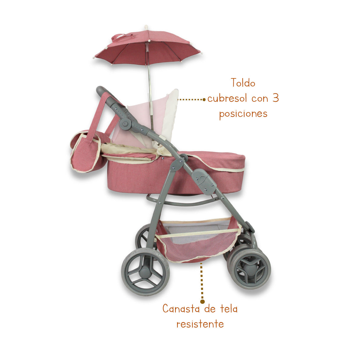 Carriolita De Muñeca, Bambineto Sombrilla Bolso. Noni IS-9662