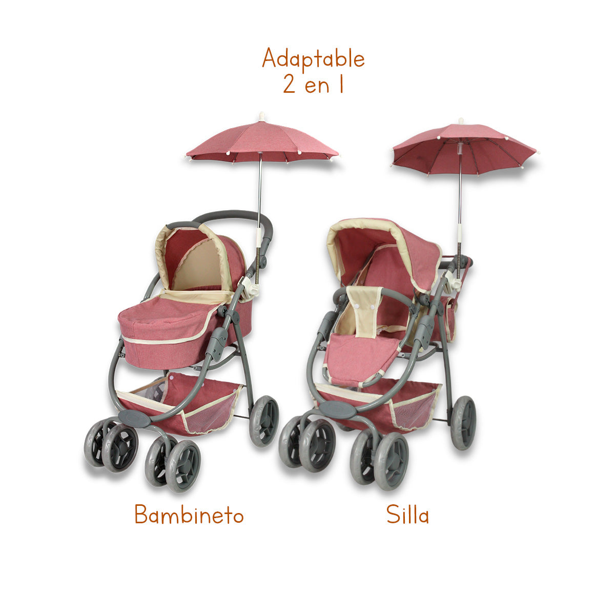 Carriolita De Muñeca, Bambineto Sombrilla Bolso. Noni IS-9662